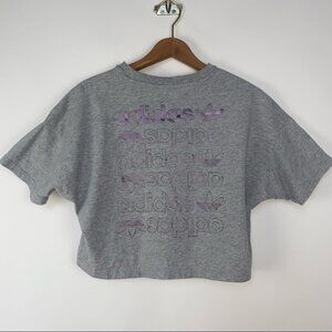 Adidas Originals | Purple Metallic Shimmer Logo‎ Oversized Crop Tee Grey